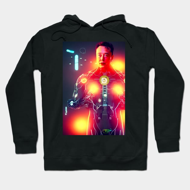 Elon Dogecoin Cyborg 117 Hoodie by Benito Del Ray